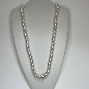 Roman & Sunstone Single strand faux pearl necklace with silver rhinestone bead.